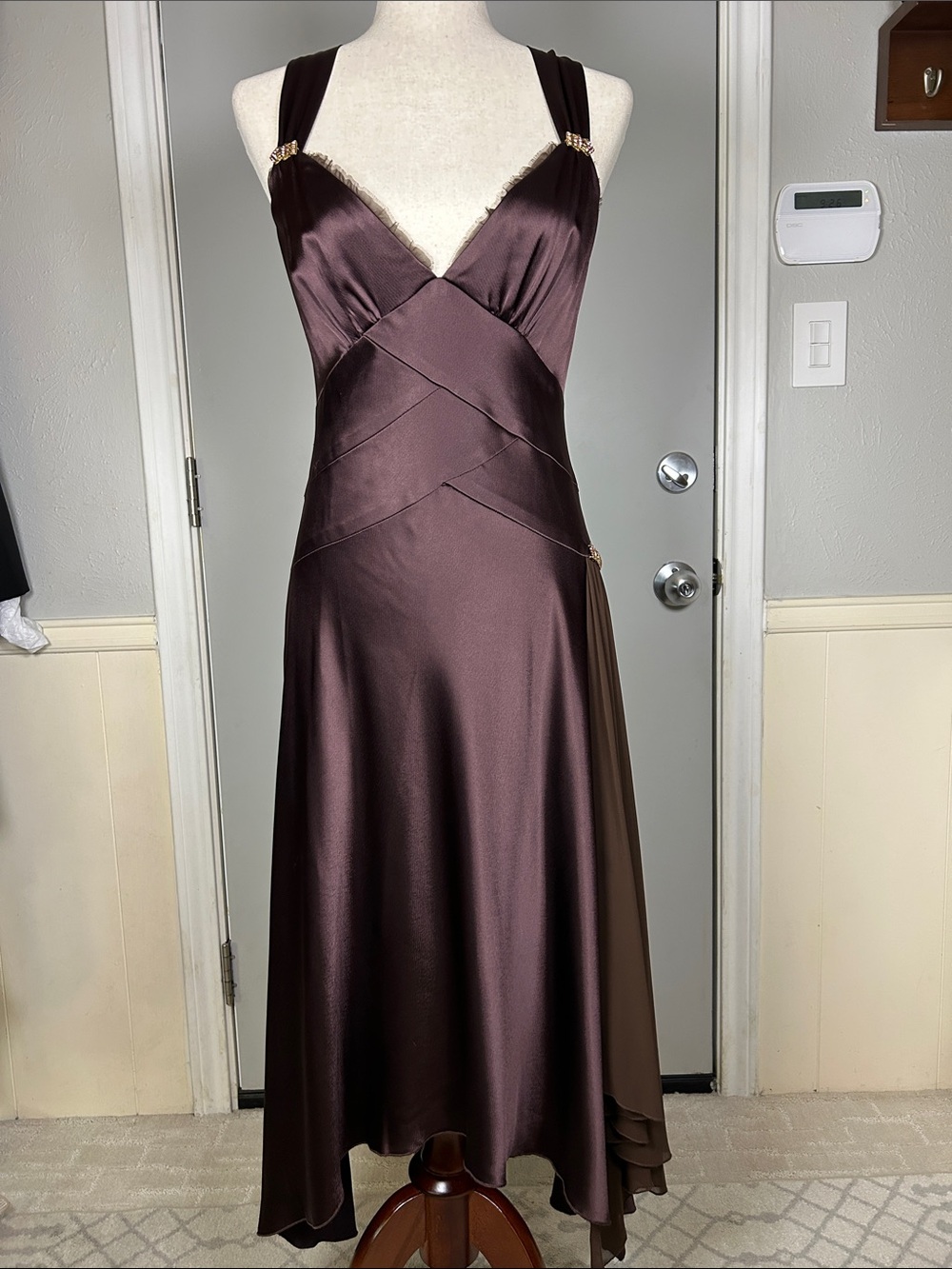 Vintage Y2K-era ABS by Allen Schwartz liquid satin asymmetrical slip dress Sz 10
